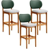 Kit 3 Banquetas Alta Betta Imbuia Facto Verde Linho Cinza - 1