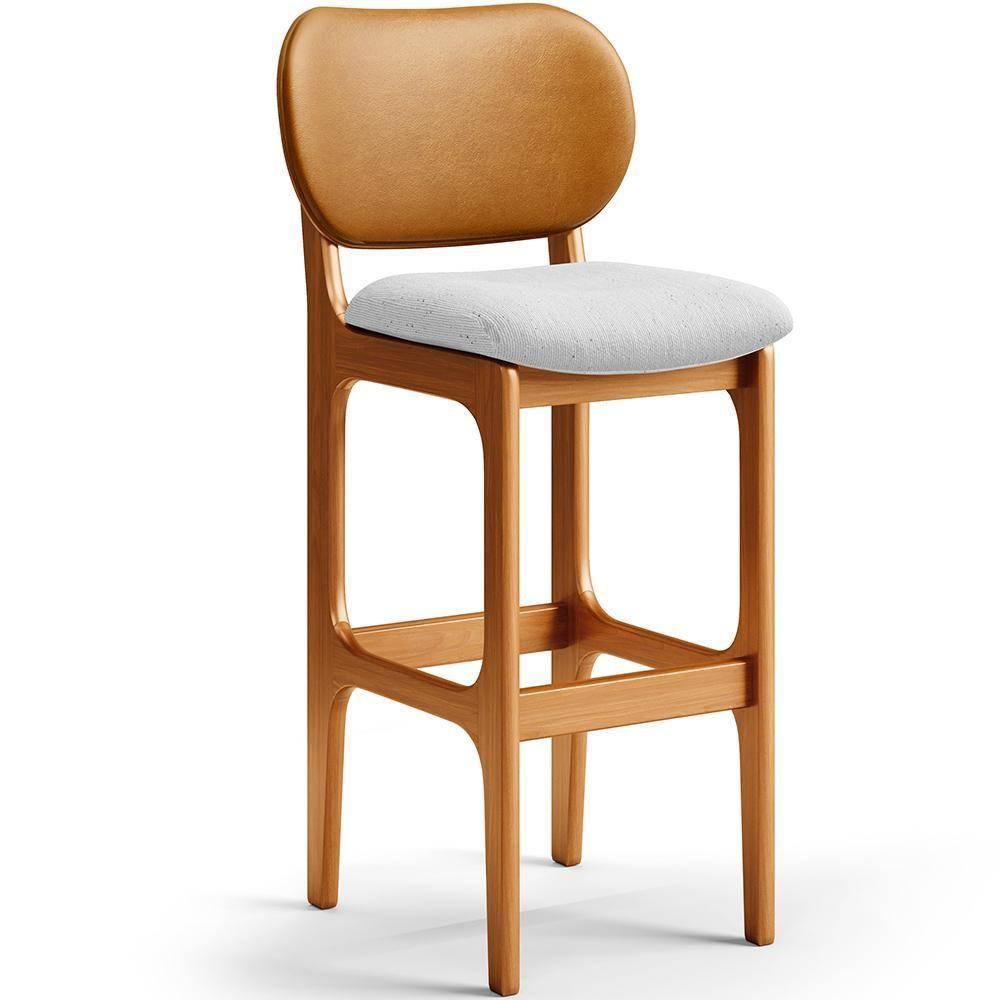 Kit 5 Banquetas Alta Betta Imbuia Whisky Linho Cinza - 7