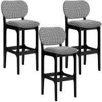 Kit 3 Banquetas Alta Betta Preto Suede Pied Poule - 1