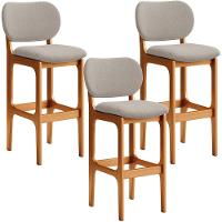 Kit 3 Banquetas Alta Betta Imbuia Linho Bege - 1