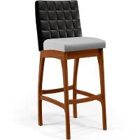 Kit 02 Banquetas Altas Mila Preto Linho Cinza - 8