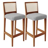 Kit 02 Banquetas Alta Branco Linho Cinza - 1