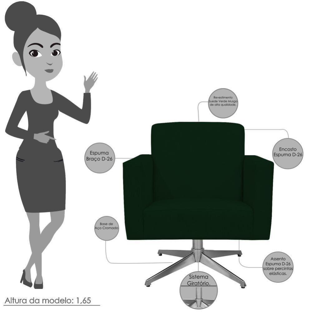 Poltrona Com Base Giratória Suede Verde Musgo - 6