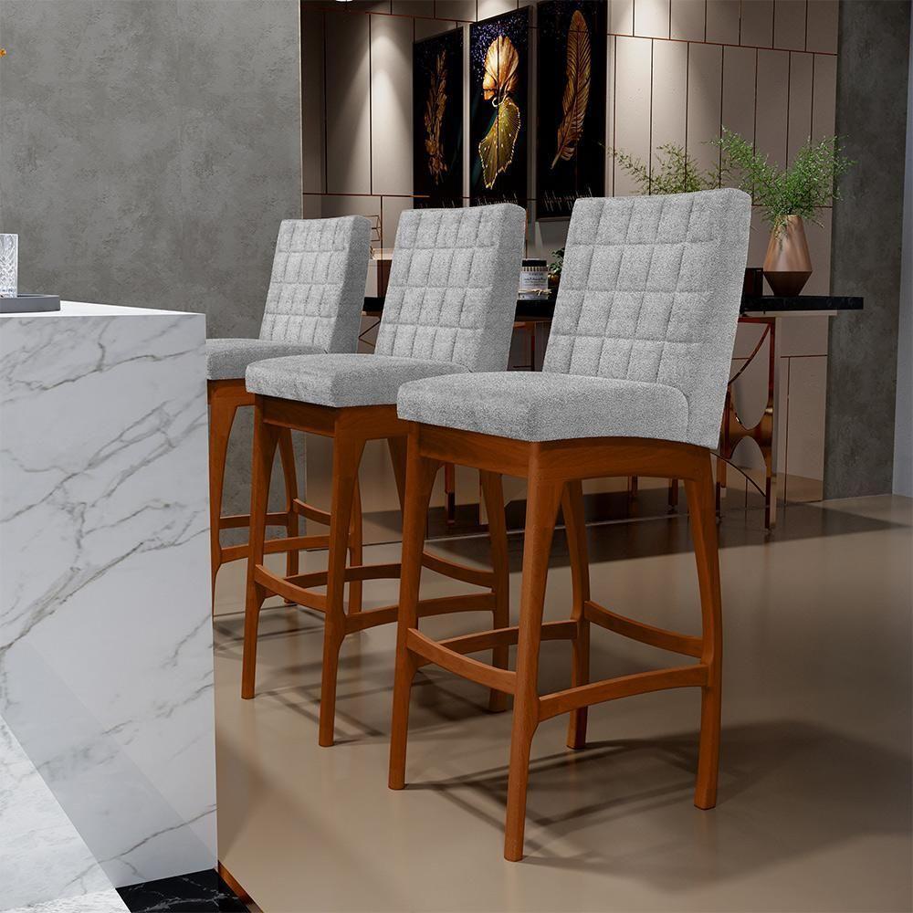 Kit 03 Banquetas Altas Cozinha B04 Bouclê Cinza - 8