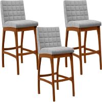 Kit 03 Banquetas Altas Cozinha B04 Bouclê Cinza - 1