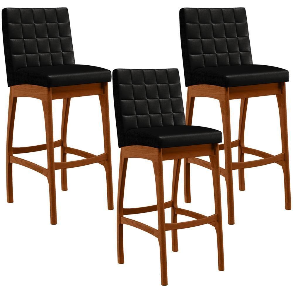 Kit 03 Banquetas Altas Mila Facto Preto - 1