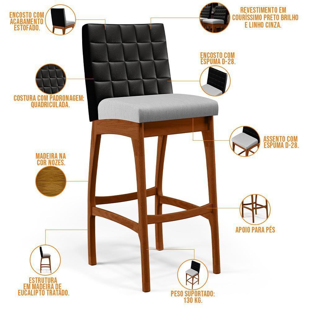 Banqueta Alta Para Cozinha B04 Preto Cinza - 6