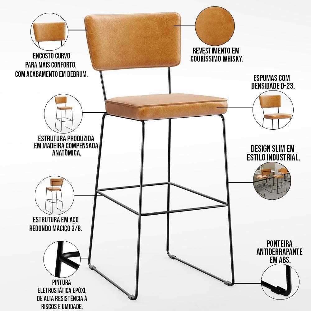 Kit 4 Banquetas Altas Base Em Aço Fixa Whisky - 7