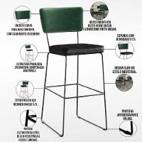 Kit 06 Banquetas Altas Allana L02 Facto Verde Musgo Preto - 7