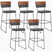 Kit 05 Banquetas Altas Faixa Camel Linho Cinza Escuro - 1