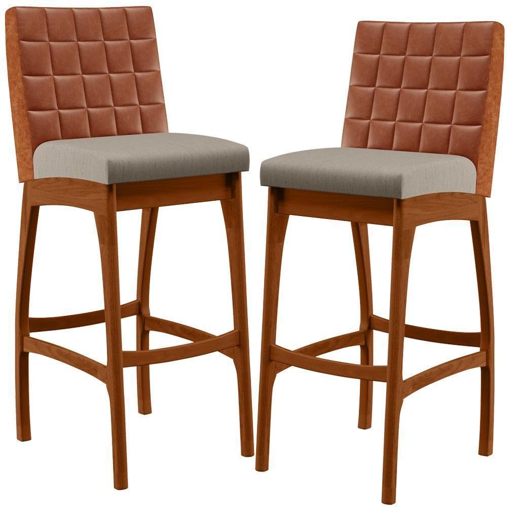 Kit 02 Banquetas Altas Mila Camel Linho Bege - 1