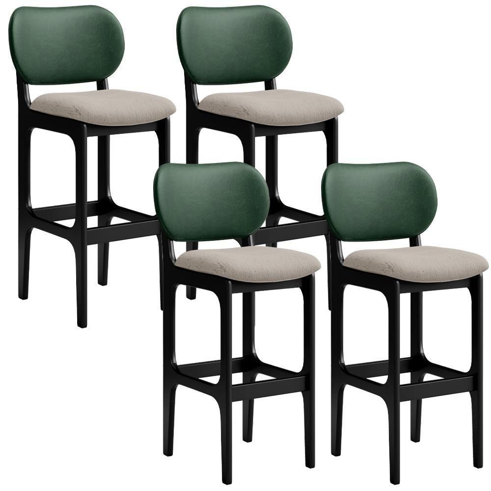 Kit 4 Banquetas Alta Betta Preto Facto Verde Linho Bege - 1