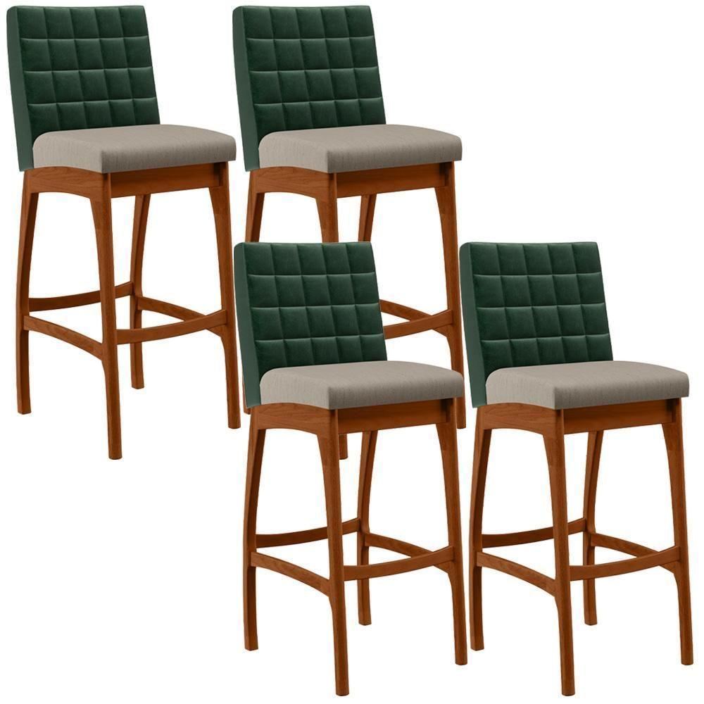 Kit 04 Banquetas Altas Cozinha B04 Verde Musgo Bege - 1