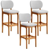 Kit 3 Banquetas Alta Betta Imbuia Linho Cinza - 1