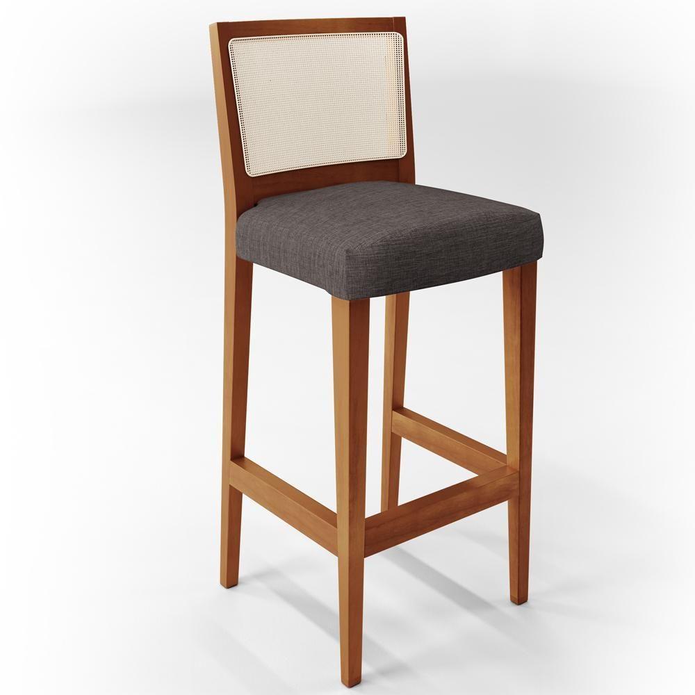 Kit 03 Banquetas Alta Branco Linho Cinza Escuro - 4