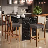 Kit 03 Banquetas Alta Branco Linho Cinza Escuro - 8