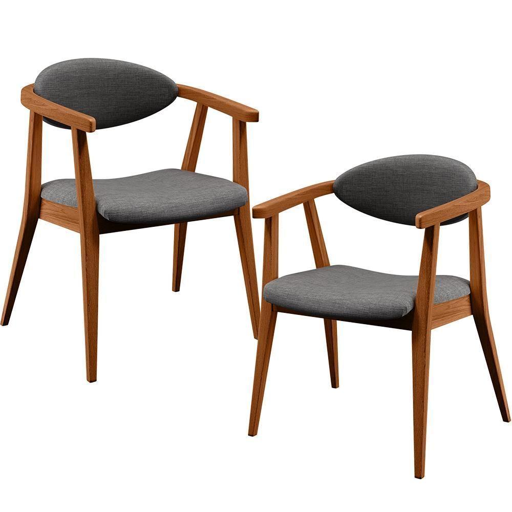 Kit 02 Poltronas Cecília B04 Linho Cinza Escuro - 1