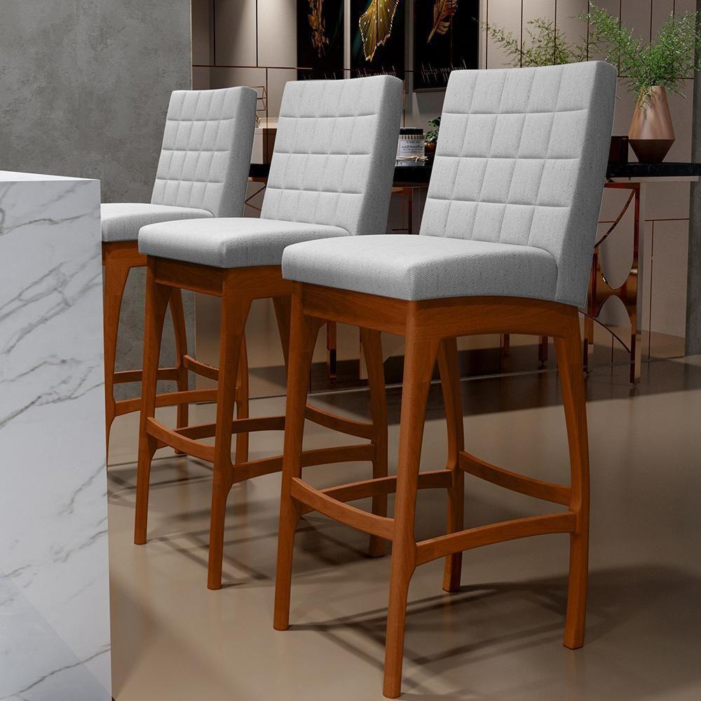 Kit 03 Banquetas Altas Para Cozinha B04 Cinza - 9