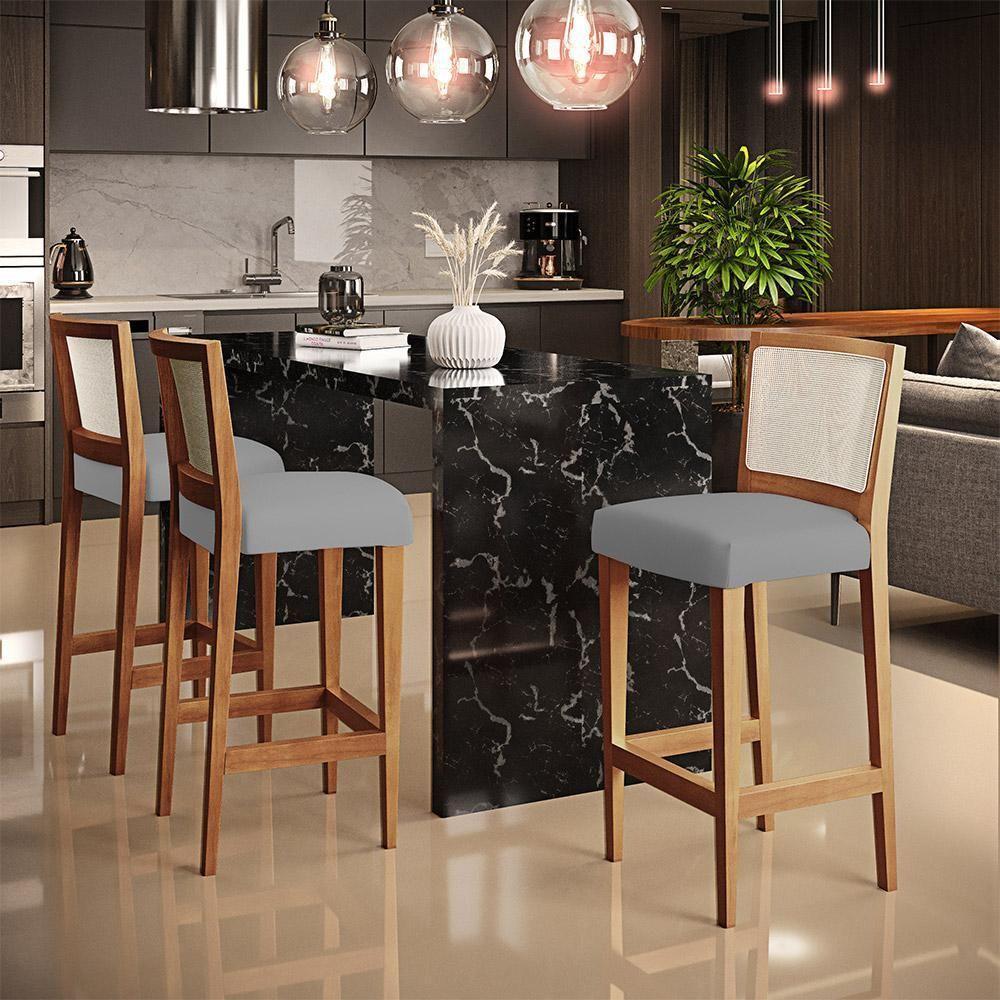 Kit 02 Banquetas Alta Encost Branco Facto Cinza - 8