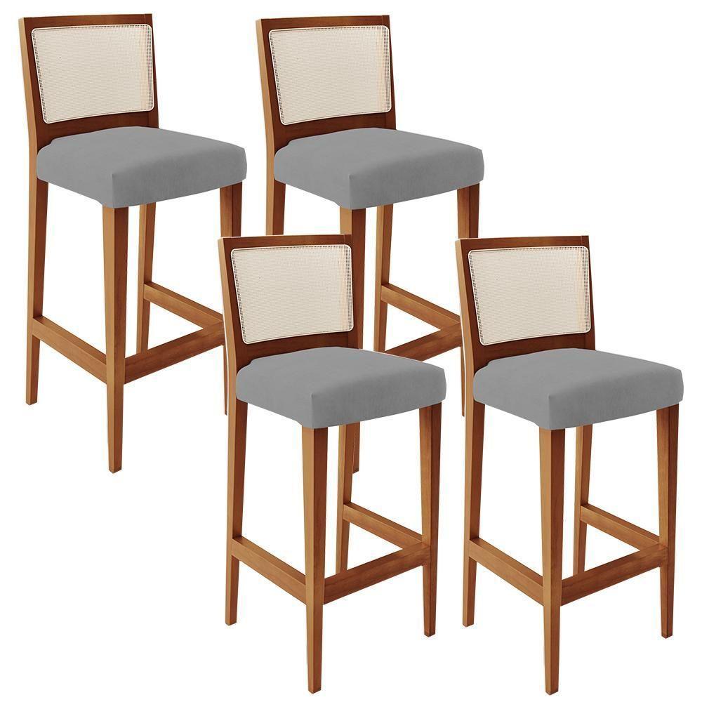 Kit 04 Banquetas Alta Encost Branco Facto Cinza - 1