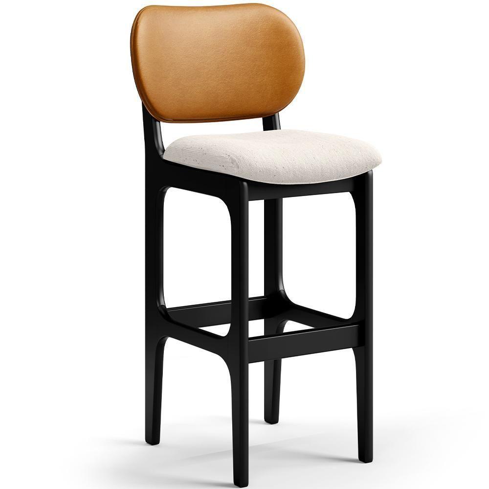 Banqueta Alta Bar Cozinha Betta L02 Preto Whisky Linho Cru - 1