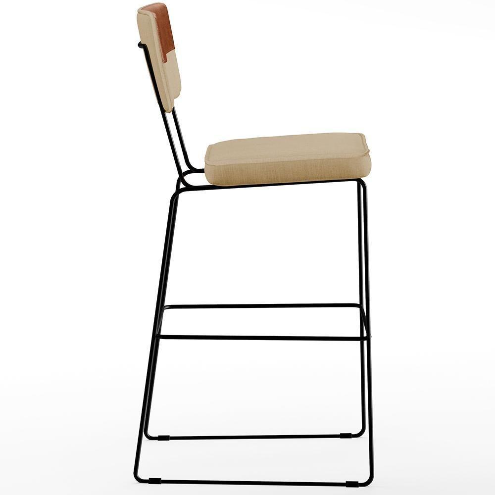 Kit 06 Banquetas Altas Faixa Camel Linho Bege Escuro - 3