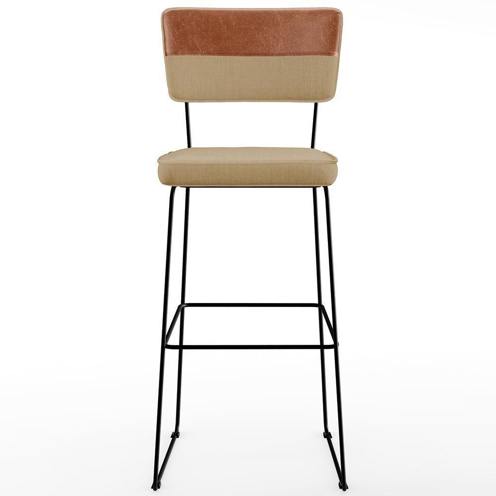 Kit 06 Banquetas Altas Faixa Camel Linho Bege Escuro - 4