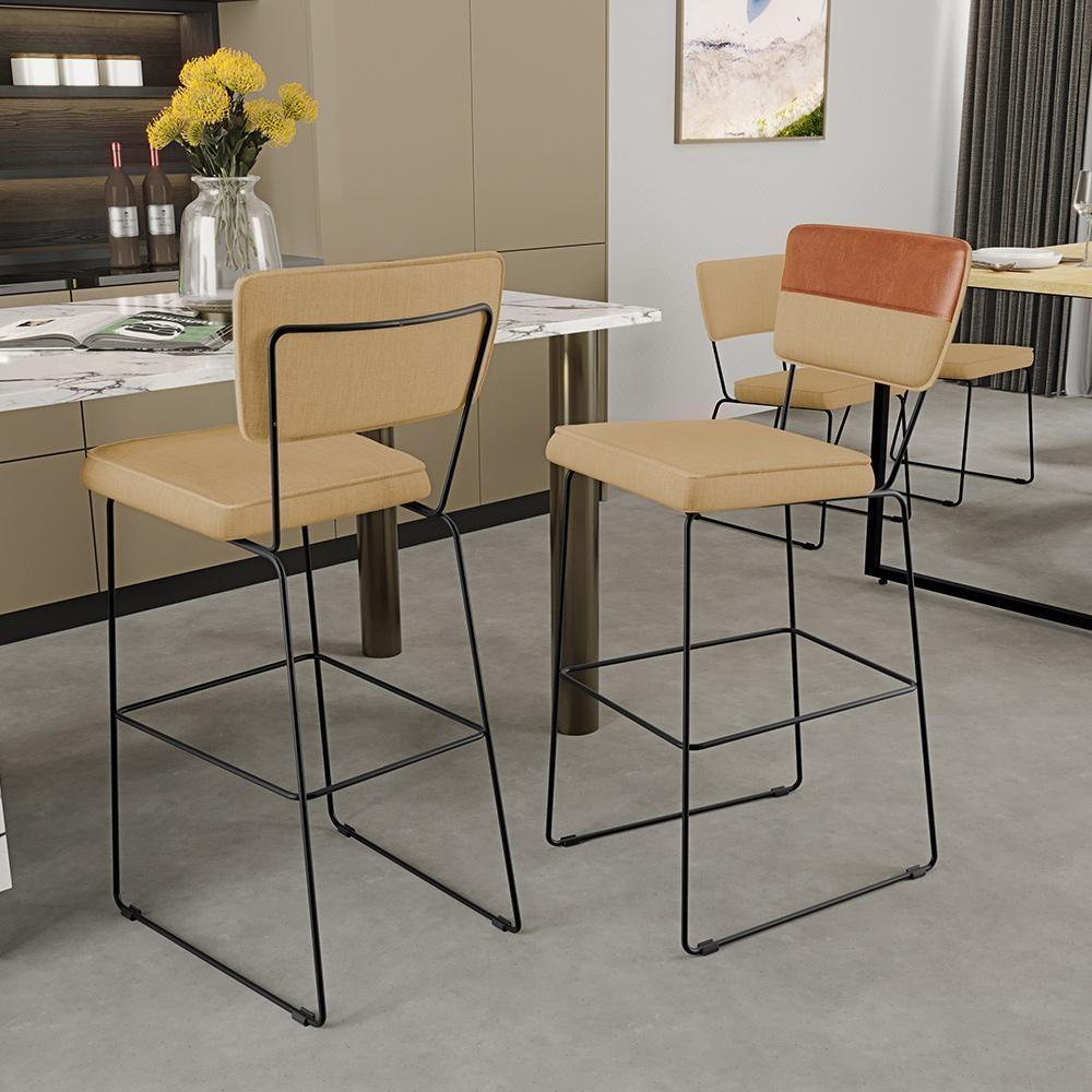 Kit 06 Banquetas Altas Faixa Camel Linho Bege Escuro - 8