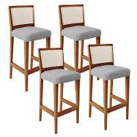 Kit 04 Banquetas Alta Branco Linho Cinza -lyam Decor - 1