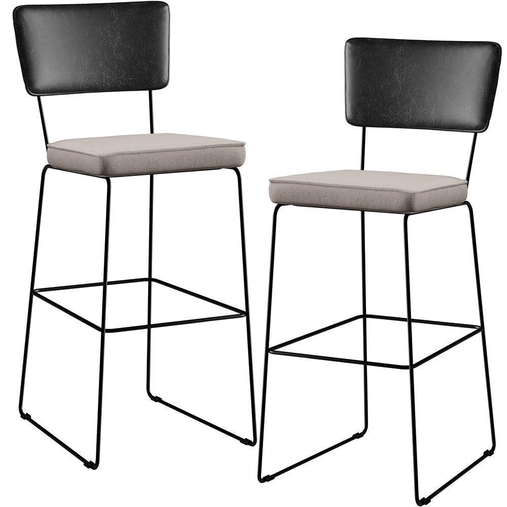 Kit 02 Banquetas Altas Preto Linho Bege - 1