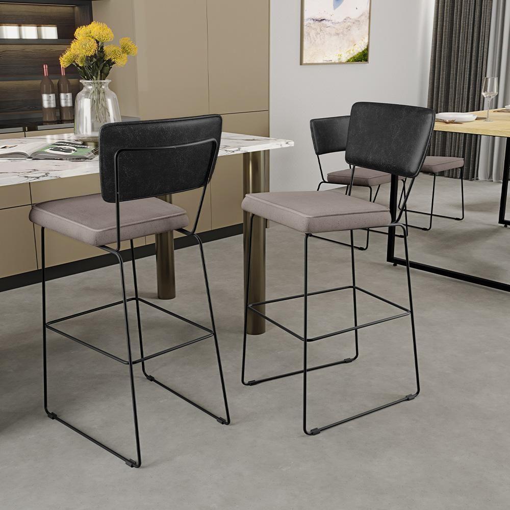 Kit 02 Banquetas Altas Preto Linho Bege - 9