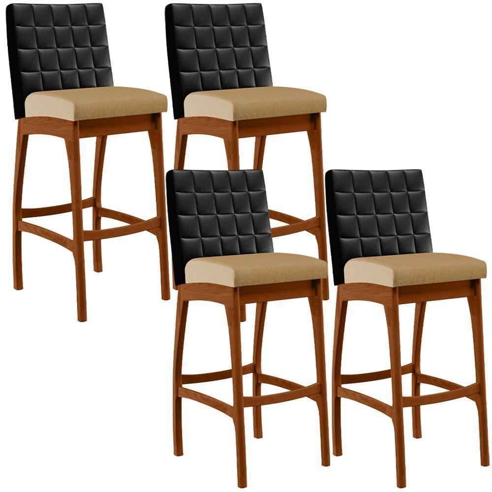 Kit 04 Banquetas Altas B04 Preto Bege Escuro - 1