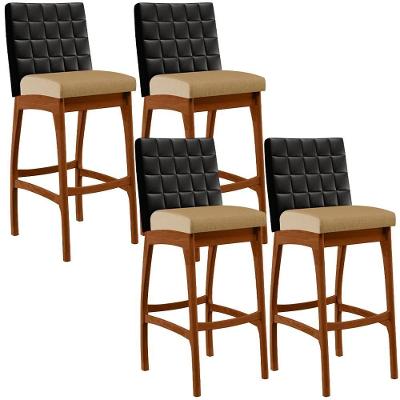 Kit 04 Banquetas Altas B04 Preto Bege Escuro