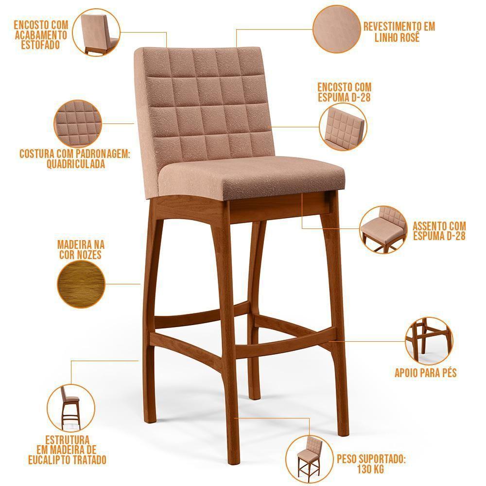 Kit 03 Banquetas Altas Para Cozinha B04 Rosê - 7