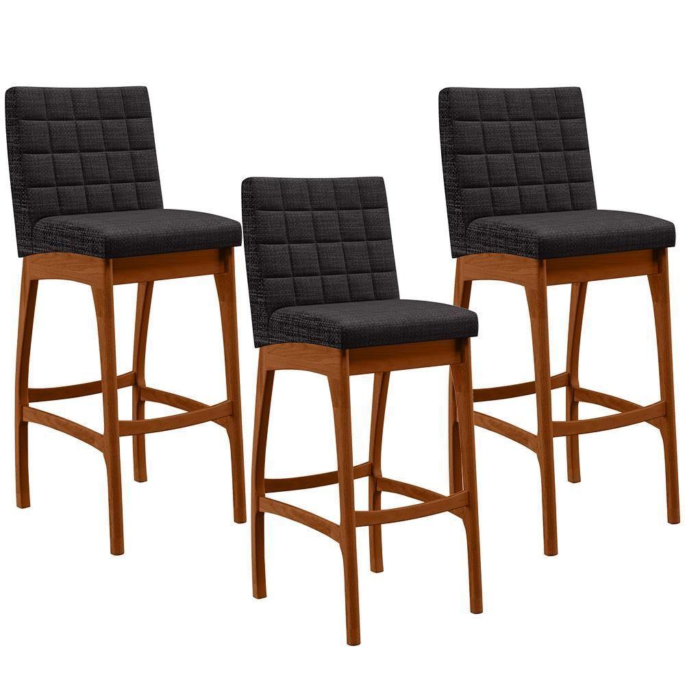 Kit 03 Banquetas Altas Mila Linho Chumbo - 1