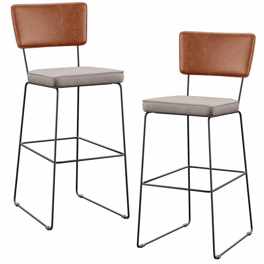 Kit 02 Banquetas Altas Camel Linho Bege - 1