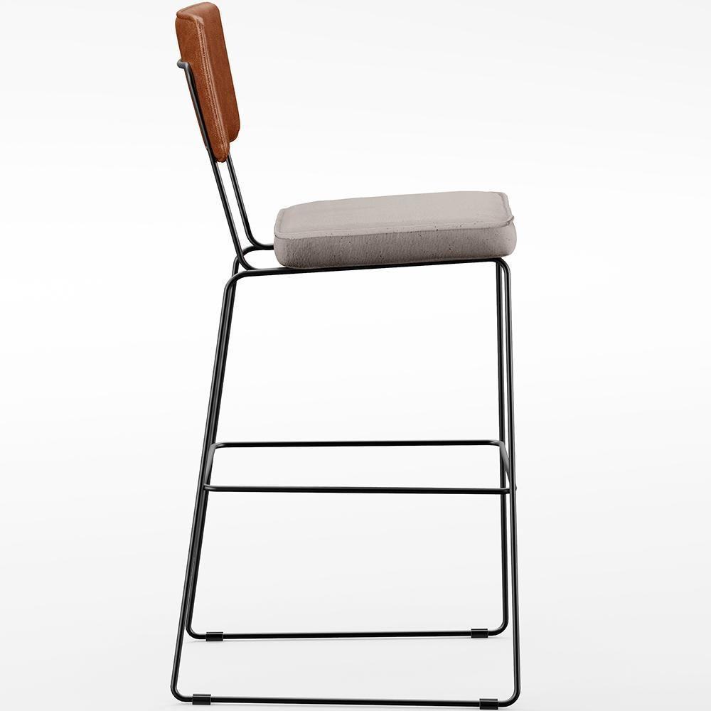 Kit 02 Banquetas Altas Camel Linho Bege - 4