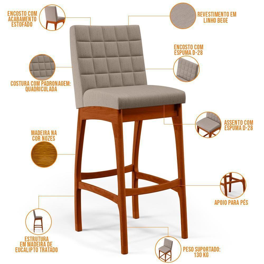 Kit 05 Banquetas Altas Para Cozinha B04 Bege - 10