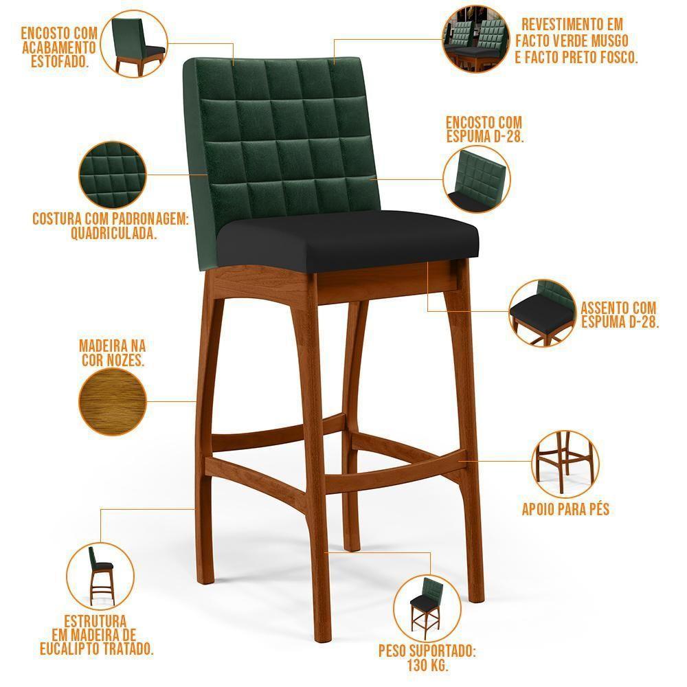 Kit 04 Banquetas Altas Cozinha B04 Verde Musgo Preto - 7