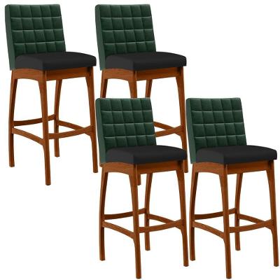 Kit 04 Banquetas Altas Cozinha B04 Verde Musgo Preto