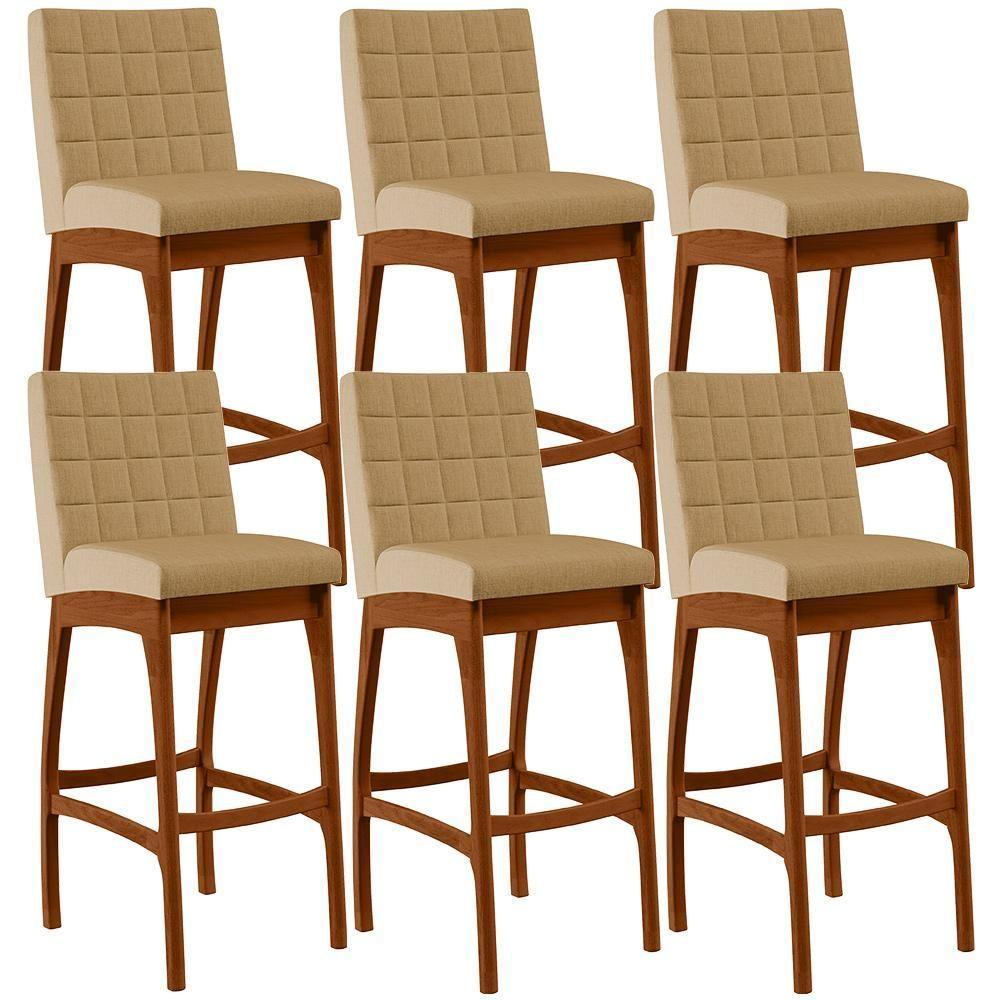 Kit 06 Banquetas Altas Mila Linho Bege Escuro - 1