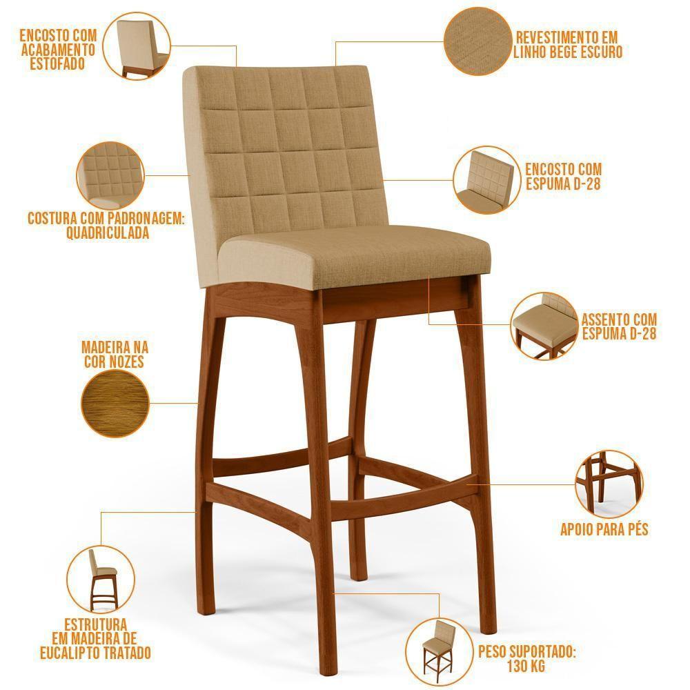 Kit 06 Banquetas Altas Mila Linho Bege Escuro - 7