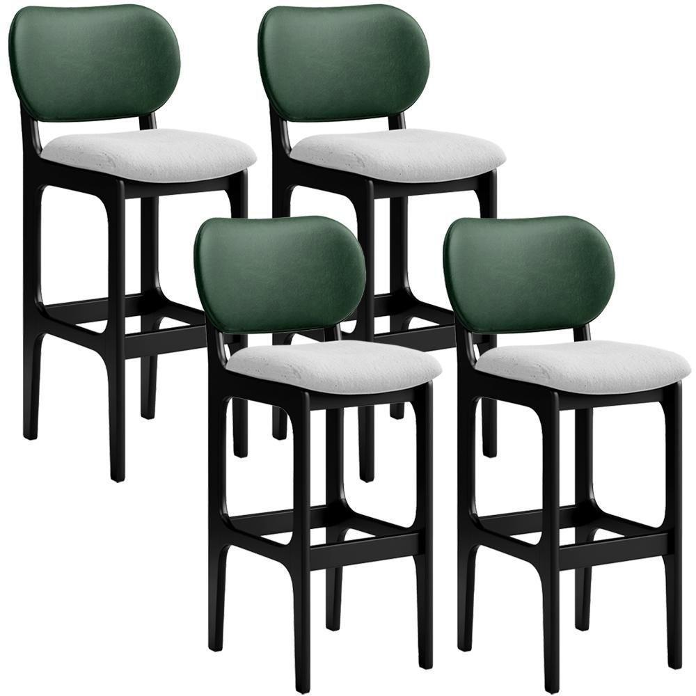 Kit 4 Banquetas Alta Betta Preto Facto Verde Linho Cinza - 1