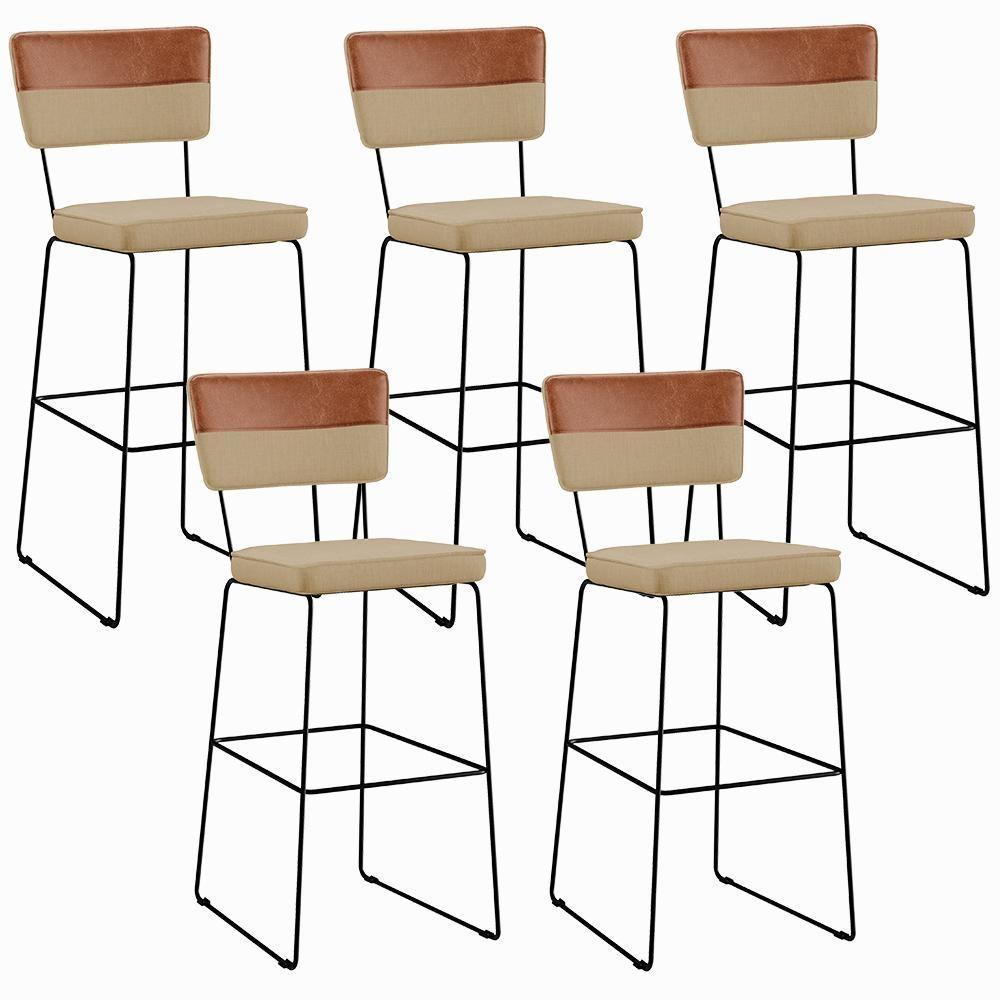 Kit 05 Banquetas Altas Faixa Camel Linho Bege Escuro - 1