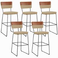 Kit 05 Banquetas Altas Faixa Camel Linho Bege Escuro - 1