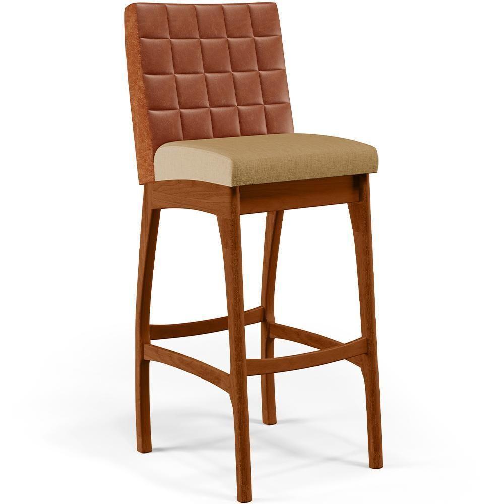 Kit 04 Banquetas Altas Mila Camel Linho Bege Escuro - 8