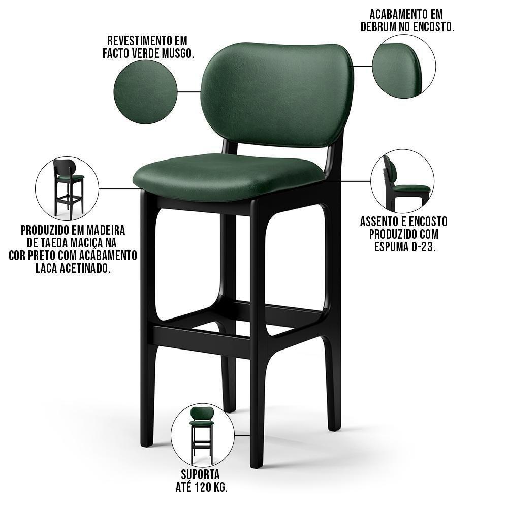 Kit 4 Banquetas Alta Betta Preto Facto Verde Musgo - 6