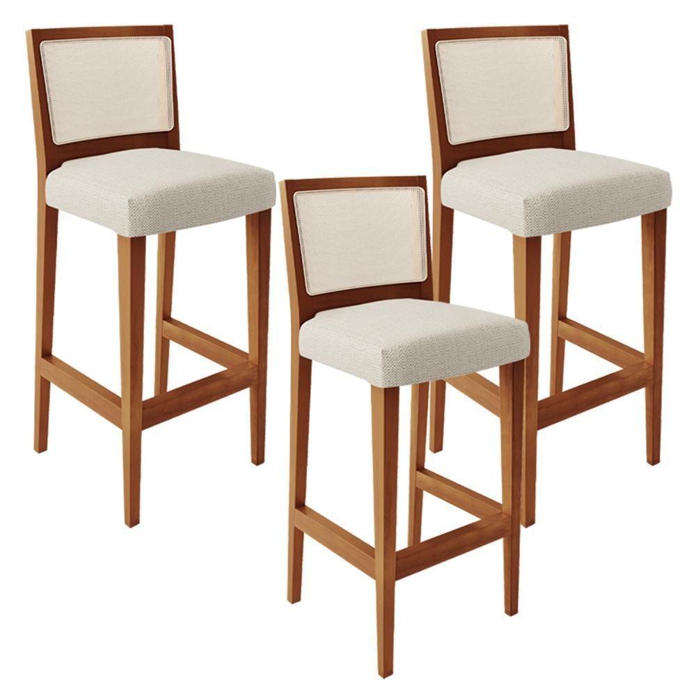 Kit 03 Banquetas Alta Cozinha Branco Zion L02 Champagne - 1