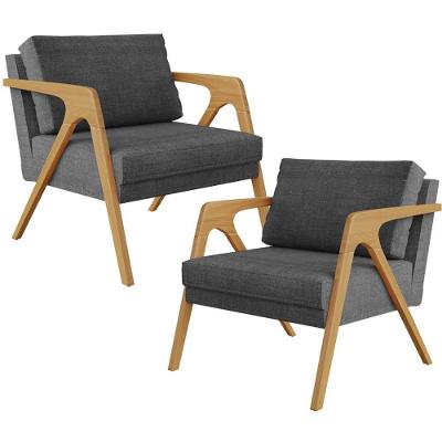 Kit 02 Poltrona Pietra Estrutura L02 Linho Cinza Escuro