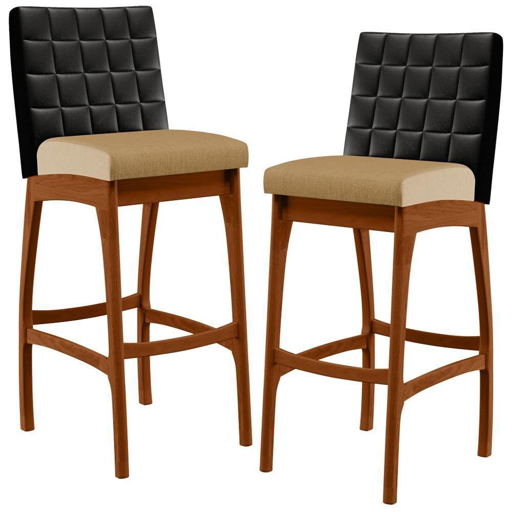 Kit 02 Banquetas Altas Mila Preto Linho Bege Escuro - 1